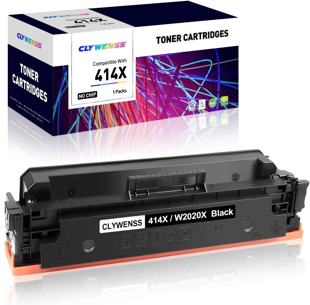 CLYWENSS [NO CHIP] Compatible 414X Black Toner Cartridges Replacement for HP 414X W2020X Toner to use with HP Color Laserjet Pro MFP M479fdw M479fdn M479dw M454dw M454dn Printer (1 Black)