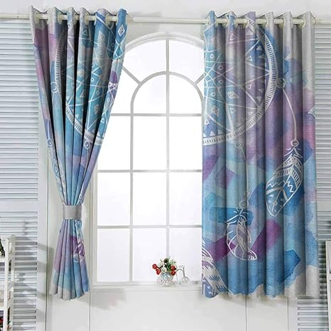 Amazon Paddy Benedict リビングルームカーテン 葉っぱ パステルカラーの葉モチーフ 抽象的なカーブの茎 装飾的な自然イラスト マルチカラー 寝室 キッチン リビングルームに最適 W55 X L45 食器 グラス カトラリー オンライン通販
