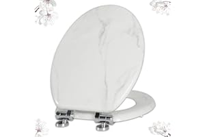 Angel Shield Marble Toilet Seat Durable Molded Wood with Quiet Close,Easy Clean，Quick-Release Hinges (Elongated,White Marble)