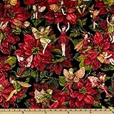 Michael Miller Christmas Flower Fairies Red Fabric By The Yard