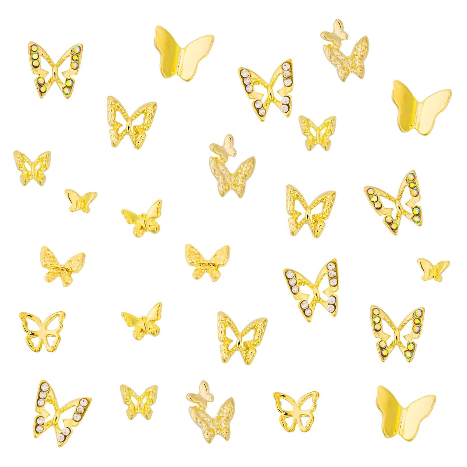 PEUTIER 50pcs Butterfly Nail Charms, 3D Alloy Butterfly Nail Art Charms Shiny Nail Butterfly Decoration Butterflies Nail Art Jewels Accessories DIY Nail Supply for Women Manicure (Golden)