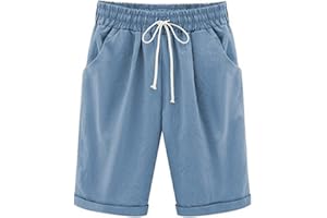 GENERIC Linen Shorts for Women 2024 Summer Casual Capri Pants Plus Size Knee Length Bermuda Shorts Capri Beach Shorts with Pockets