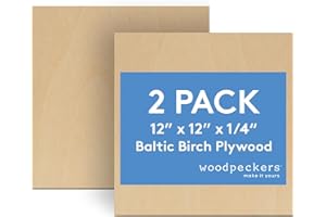 6 mm Baltic Birch Plywood 1/4 x 12 x 12 Inch, Box of 2 B/BB Grade Craft Wood, Stronger Than Basswood Sheets, for Laser, CNC Cutting and Wood Burning, by Woodpeckers