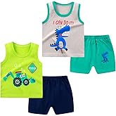 NautySaurs Toddler Boys 4 PCS Tank Top and Shorts Set Cotton Sleeveless Shirts and Shorts Summer Outfits