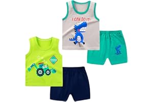 NAUTYSAURS Toddler Boys 4 PCS Tank Top and Shorts Set Cotton Sleeveless Shirts and Shorts Summer Outfits