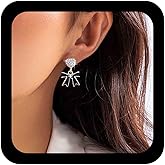 Iaceble Boho Crystal Heart Bow Earrings Black Enamel Bow Dangle Earrings Cz Heart Stud Earrings Gold Bowknot Drop Earrings Jewelry for Women