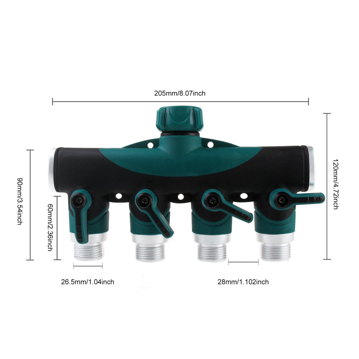 bedee 4 Way Garden Hose Splitter, 4 Way Garden Hose Connector Garden Tap Adaptor Faucet Splitter Outdoor Utility Tap Connector with 4 Connectors/4 Individual Water Valve/8 Rubber Washers for Garden Irrigation Watering