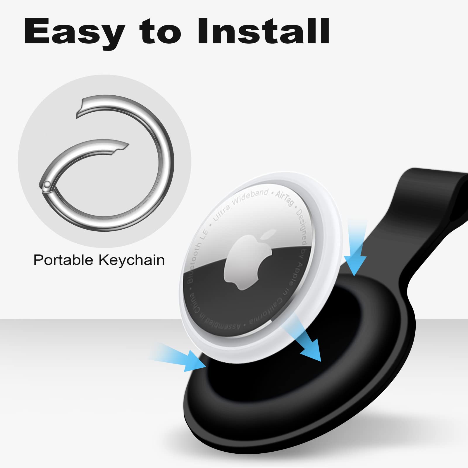 1|2|4 Pack for AirTag Holder Compatible with Air Tag Case Keychain Silicone for air tagholder Key Ring Chain for Apple for GPS Item Finders Accessories, for Bags, Pets, Kids, Luggages, Black