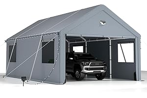 SANNWSG Carports 12X20 Heavy Duty，Car Port with 180G Removable Side Walls, Carport Canopy, Portable Car Port Garage, Car Shelter All Weather,Grey