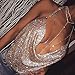 Gogoboi Nightclub See Through Deep V Halter Top Metal Sequins Crop Top Sexy Club Wear for Women (Rose gold)