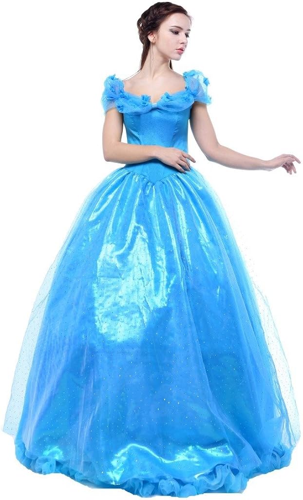 Halloween Cosplay Women Blue Cinderella Princess Dress Ball