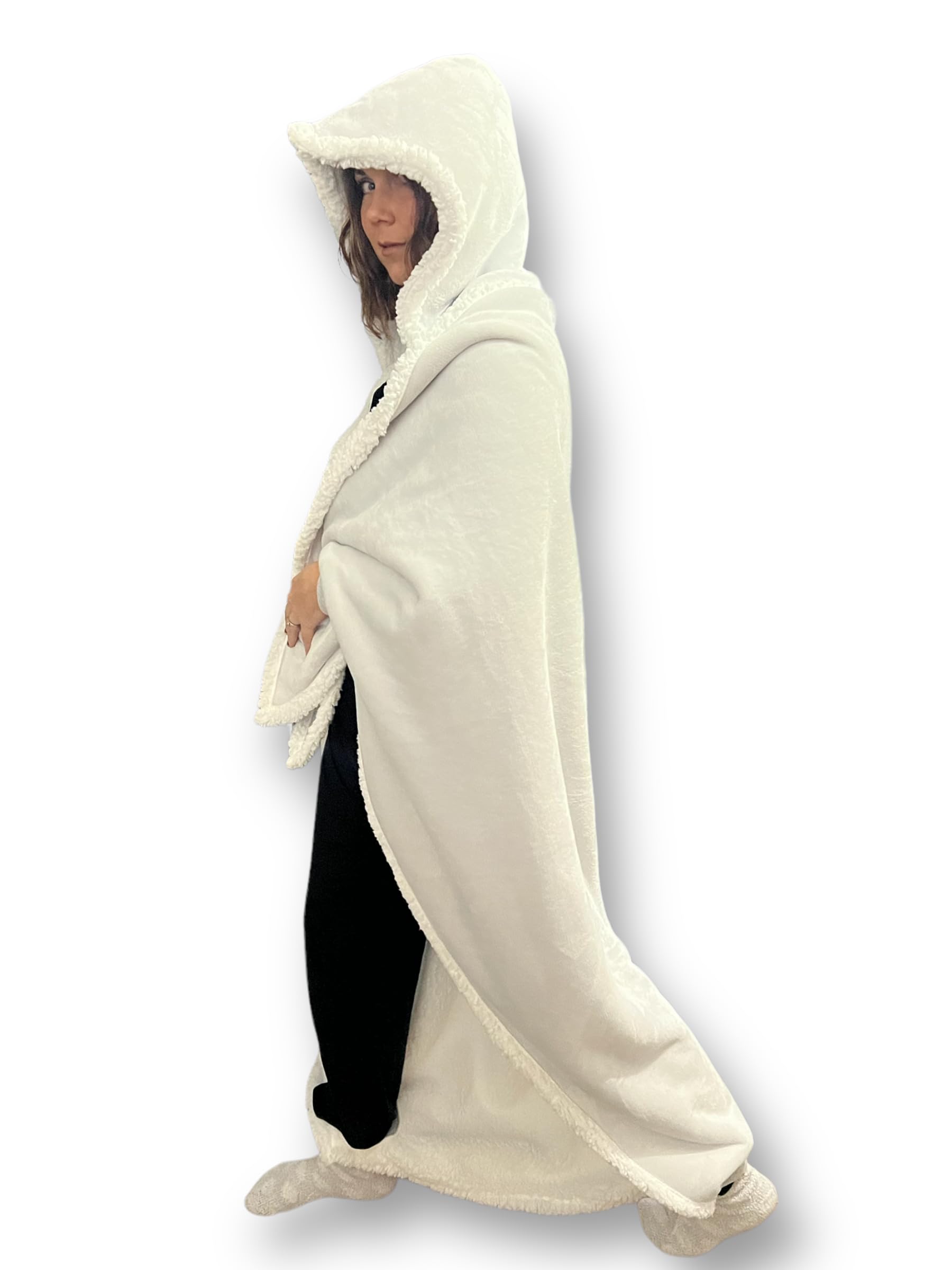 CwtchCape Women & Mens hoodie walking wearable blanket Ultra Plush Fleece with Soft Sherpa fleece Adult 1 size fits all (Silver Grey)