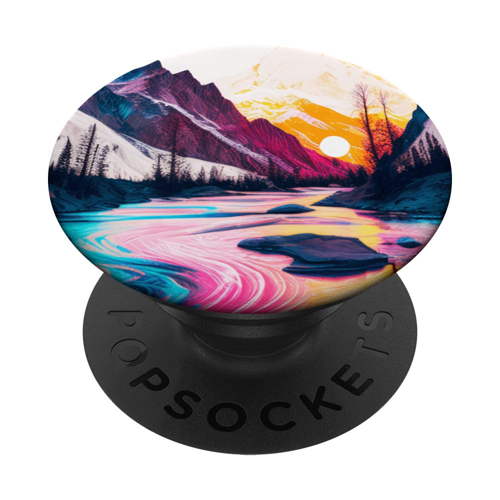 Mountain Wilderness Sunset Skyline Tree River Earthy Forest PopSockets Swappable PopGrip