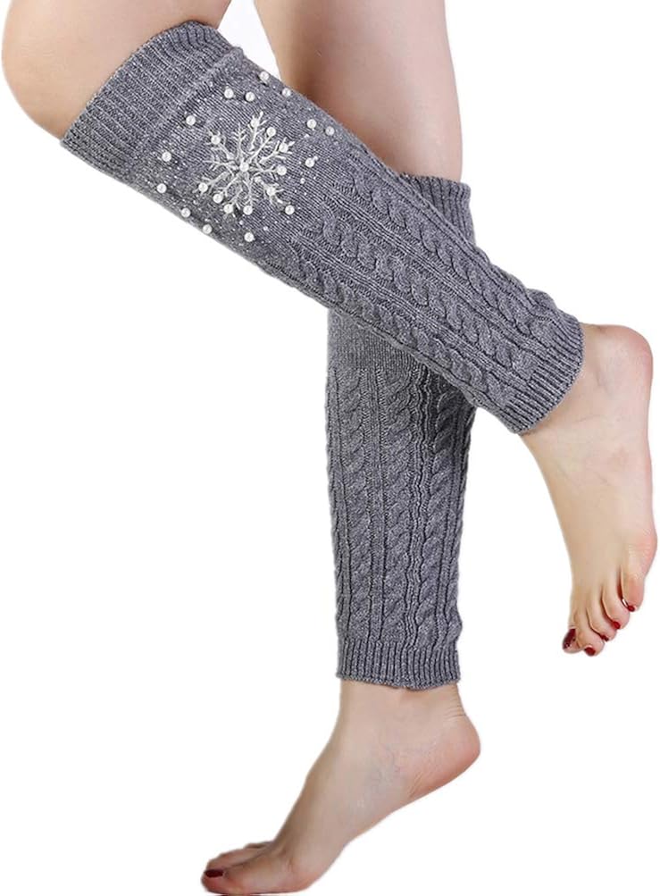 Rhinestone Snow Knitted Winter Leg Warmers For Women 80s