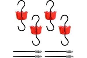 RM FOLD ART Ant Moat Hook for Hummingbird Feeders, Ant Trap for Outdoor Yard Hanging Feeders, Durable Plastics Hanging Ant Guards for Garden Decor, Sturdy & Leakproof (Clear Red 4 Pack with 4 Brushes)