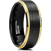 King Will Mens Brushed Wedding Band, Two Tone Matte Step Edges/Pipe Cut, Tungsten Carbide Anniversary Promise Rings Comfort Fit