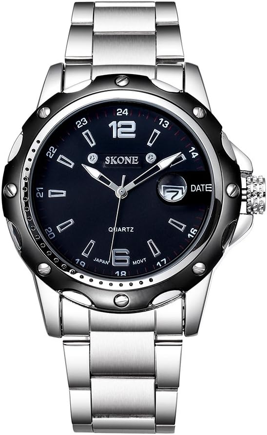 QTMIAO Beautiful SKONE Watch SKONE Automatic Date Watch Men Steel Band Quartz Watch