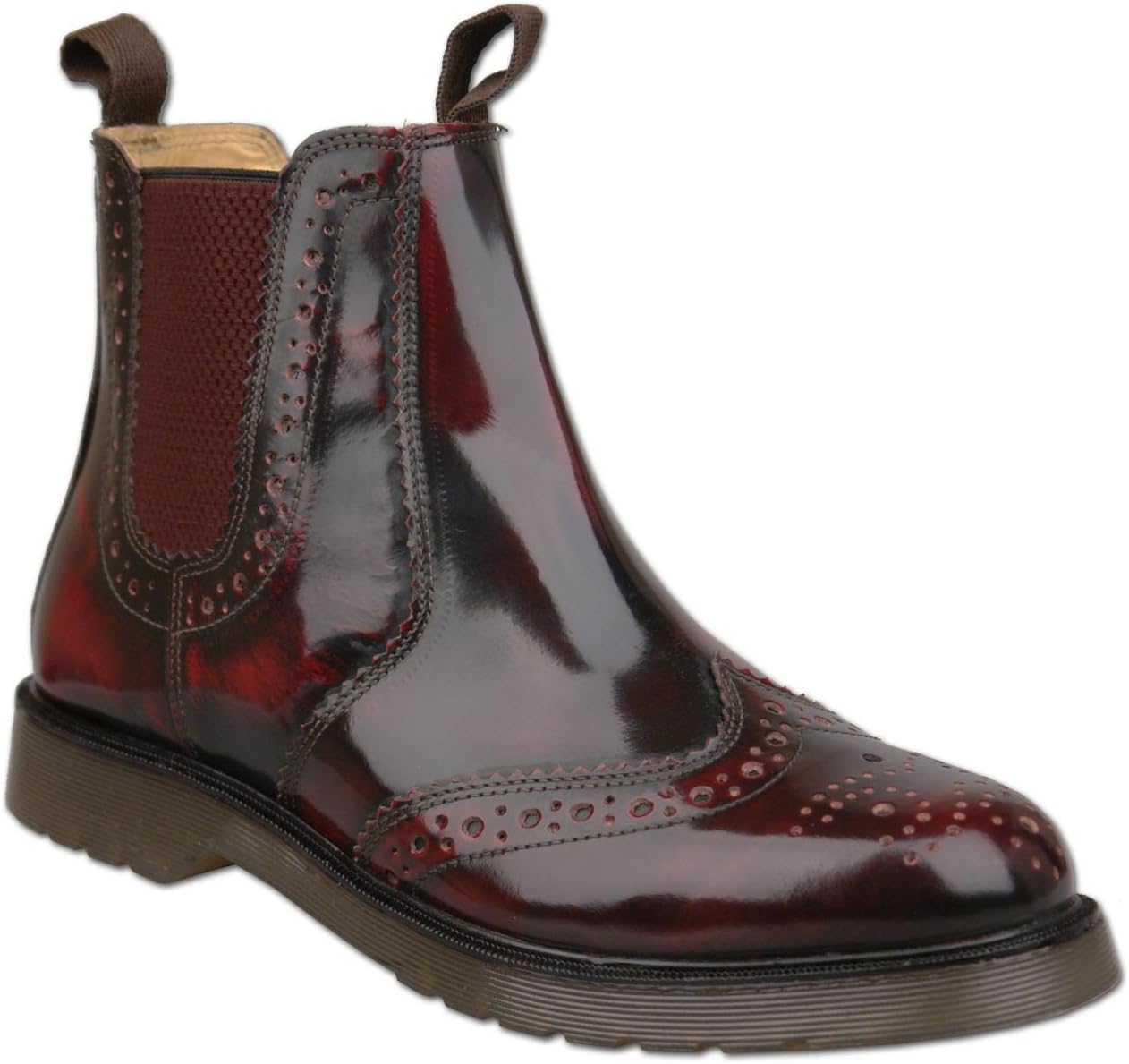 TSG PATERSONS Mens Oxblood Brogue Slip On Chelsea Boots