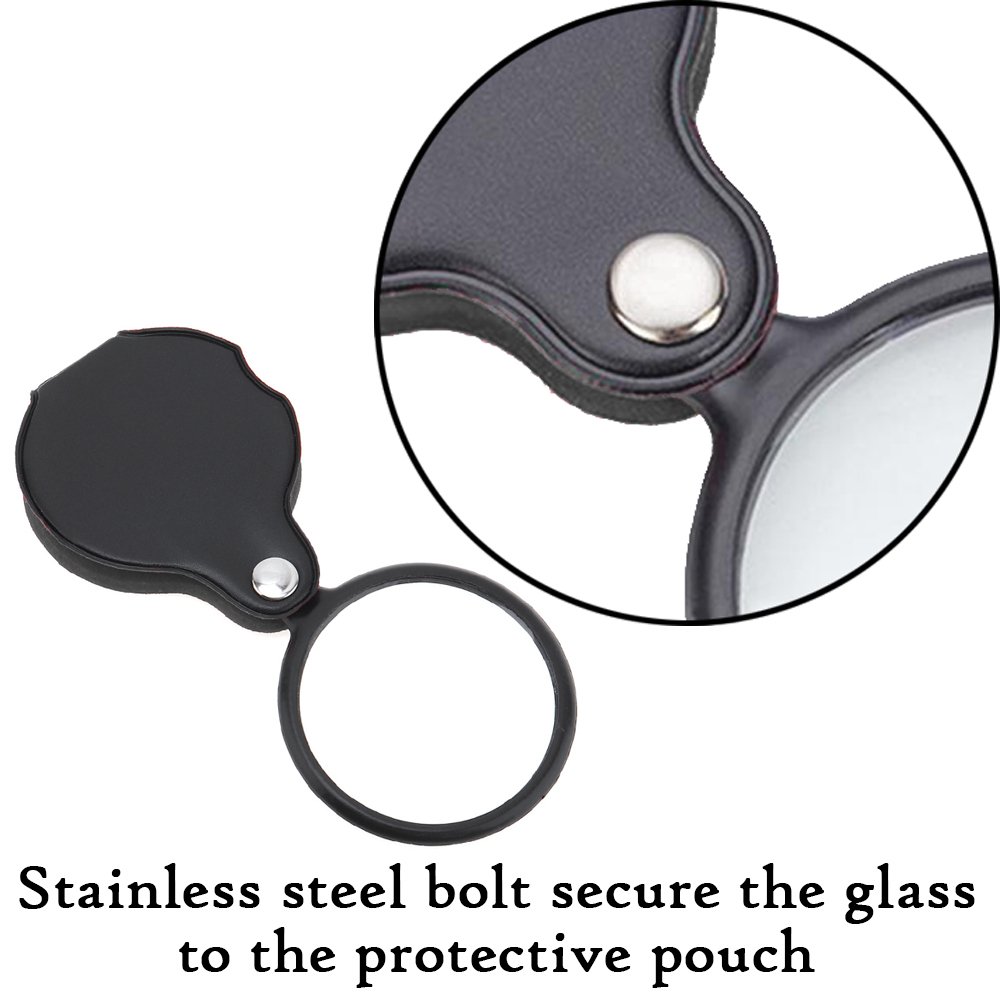 BreaDeep 60mm 5X Pocket Folding Magnifier Loupe Magnifying Glass with Leather Case (Black)