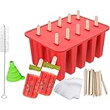 Popsicle Molds, BPA Free Food Grade Silicone, Frozen Popsicle Mold, Ice Pop Cream Maker, 10-Cavity Popsicle Maker Molds, Incl