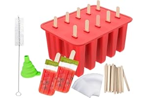 Popsicle Molds, BPA Free Food Grade Silicone, Frozen Popsicle Mold, Ice Pop Cream Maker, 10-Cavity Popsicle Maker Molds, Incl