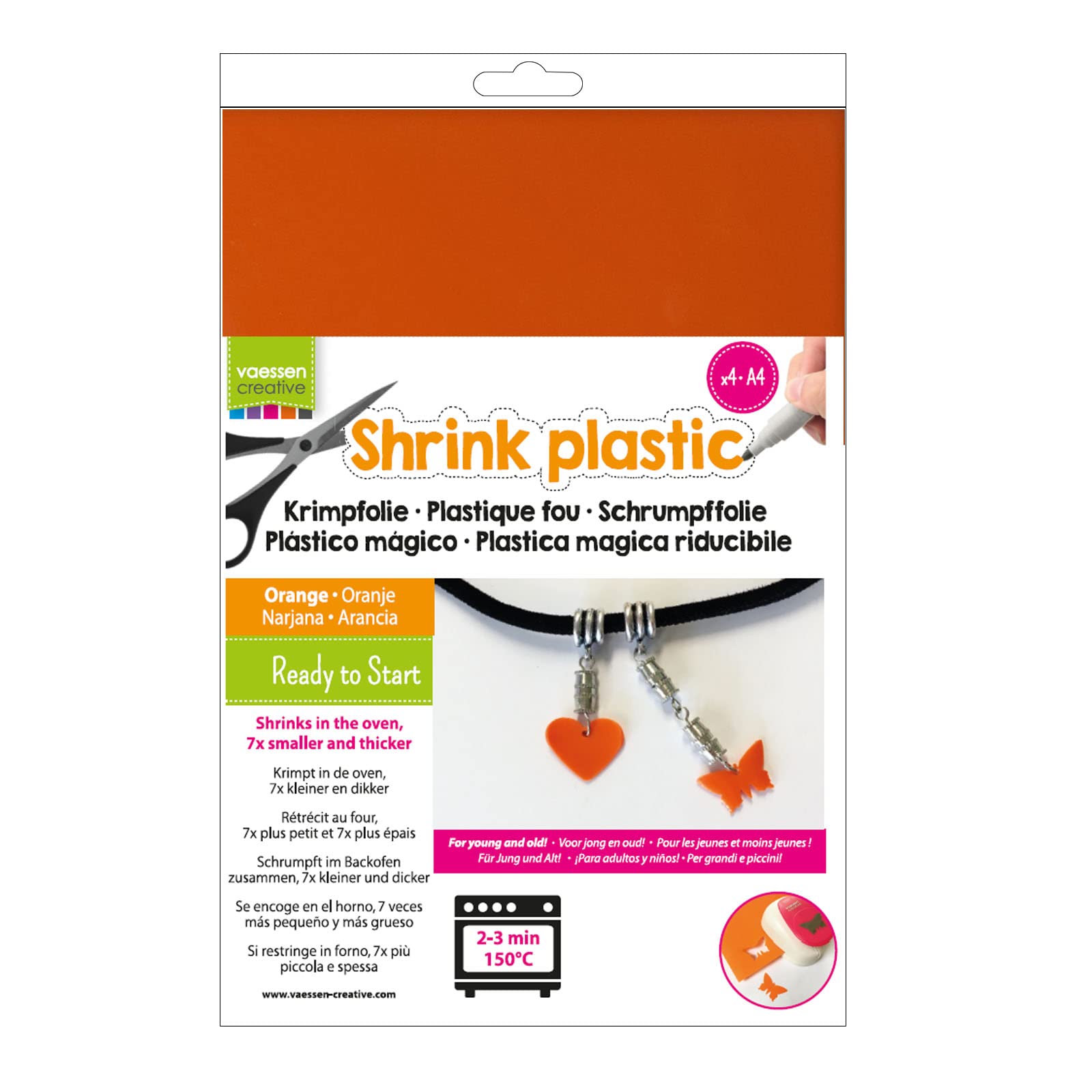 Vaessen Creative Crazy Plastic, Orange, 4 Sheets, Size 21 x 30 cm, Fun Art and Craft Projects for All Ages