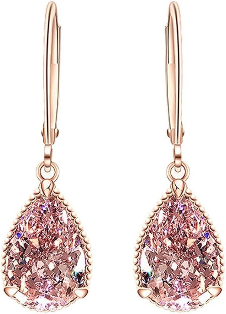 Boealzhl 14K Rose Gold Pink Diamond Earring for Women