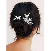 Gorais Butterflies Bride Wedding Hair Pins Silver Pearl Bridal Hair Pieces Crystal Hair Decoration Leaf Hair Accessories for Women and Girls (Pack of 2)