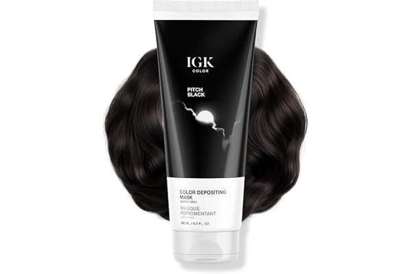 IGK Color Depositing Mask PITCH BLACK - Smoky Gray | Conditioning + Hydrate + Shine | Vegan + Cruelty Free | 6 Oz
