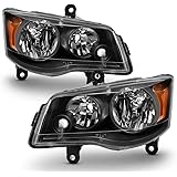 ACANII - For 2011-2017 Dodge Grand Caravan 08-16 Chrysler Town & Country Black Housing Headlights Headlamps Left+Right