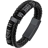 Bestyle Genuine Men Leather Bracelets Fashion Stainless Steel Celtic Beaded Wristband for Men, Size 7.5/8.3/9.1/9.8Inch Men Bracelet, Message Card Offered