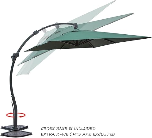 Mefo Garden 12ft Deluxe Offset Curved Hanging Patio Umbrella Outdoor Cantilever Umbrella With Tilt System Crank Handle Dark Green Amazon Co Uk Garden Outdoors