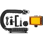 PULUZ U/C Shape Video Action Stabilizing Handle Grip Handheld Stabilizer Kit with Phone Clamp & LED Studio Light for Canon Sony Nikon Cameras and Home DV Camera Smartphones