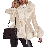 Aurgelmir Women's Faux Leather Jacket Coat Short/Long Parka Coat with Fur Collar Outwear