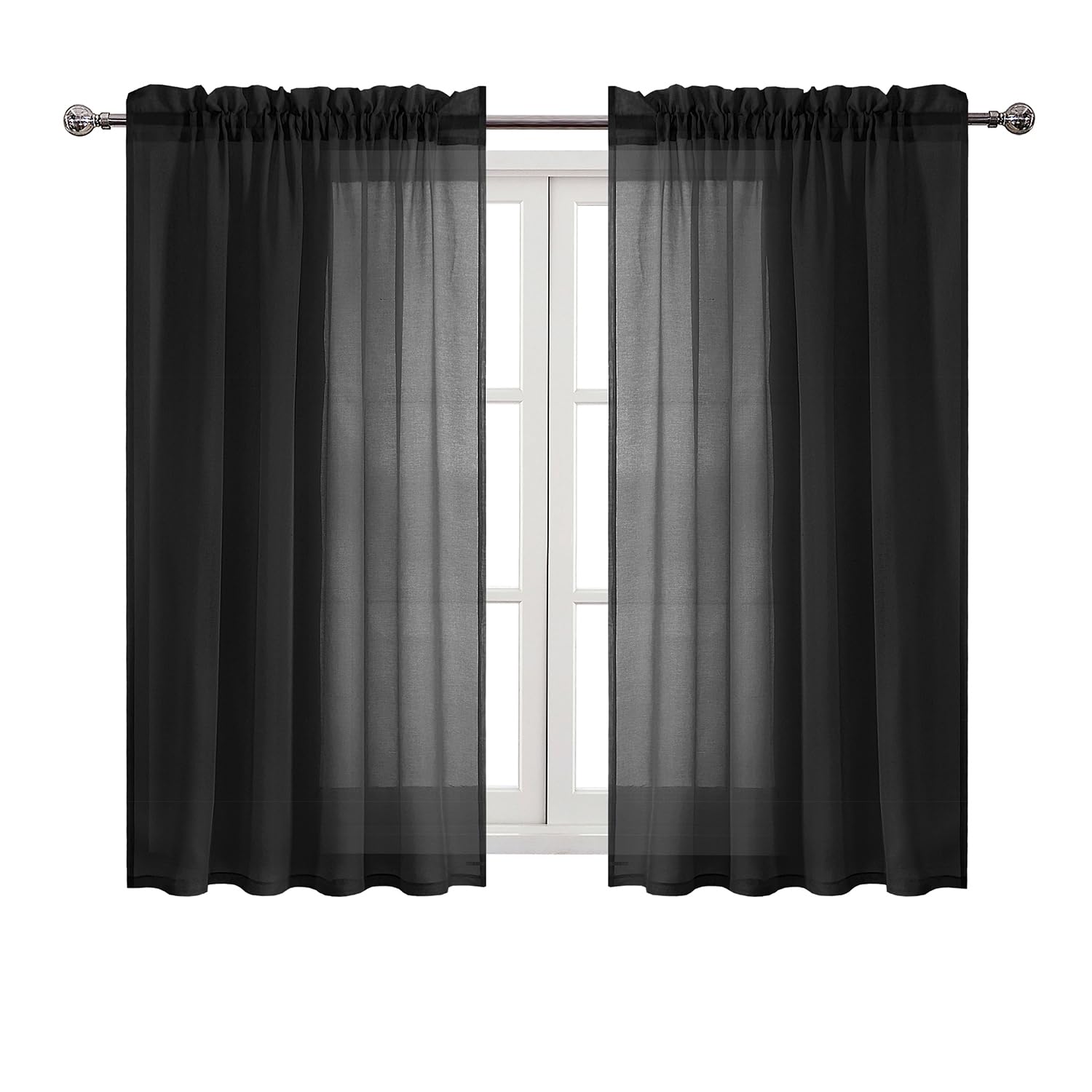 DWCN Black Sheer Curtains, 54 Drop Rod Pocket Semi Transparent Light Filtering Net Curtains, Voile Curtains for Living Room and Bedroom, 52" Wide x 54" Drop, Set of 2 Panels — image 1
