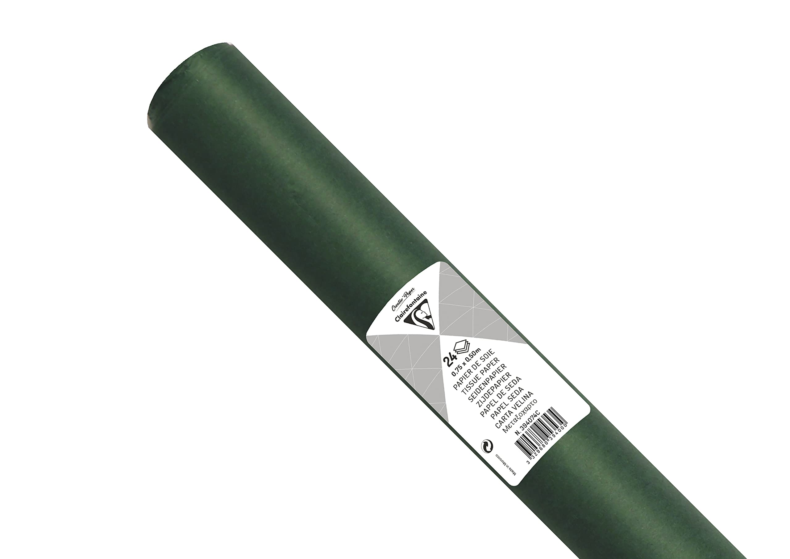 Clairefontaine 394074C Roll of 24 Sheets Silk Paper 18g Format 50x75cm Fine Delicate Resistant Paper Creative Packaging Creative Activity Bottle Green Colour