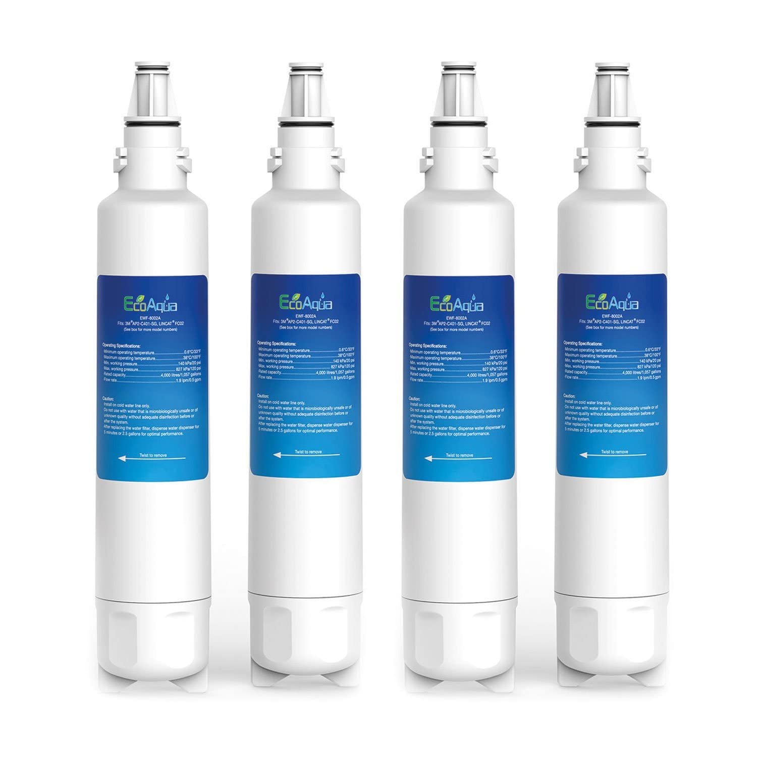 EcoAqua EWF-8002A Water Filter Replacement Compatible With Lincat FC02, EB6TF, EB3F, EB4F, EB6F, EB3F/PB, WMB3F/B, WMB3F/W; 3M AP2-C401-S, 47-915403; Burco ARK109 (4)