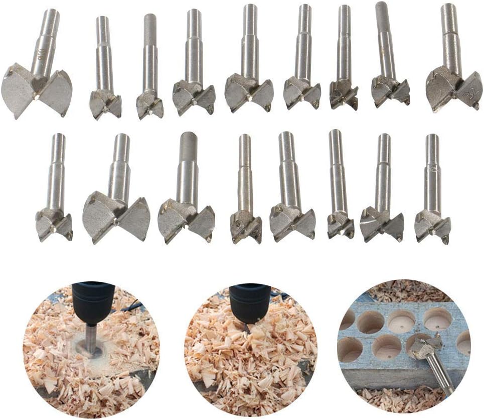 Woodworking Forstner Drill Bits, HEHEINC Wood Boring Bit Carbide Steel Drilling Tool Titanium Coated Alloy Steel Wood Boring Hole Saw Set for Wood Plastic Plywood