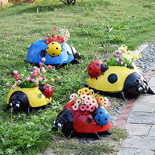 A2A Simulation Animal Backyard Ornament Ladybugs Flower Pot Ornaments Potted Crops Sketches Outside Decor Courtyard Panorama Crafts Furnishings Yard Garden Planter Container Equipment (Type1-♥Blue♥)