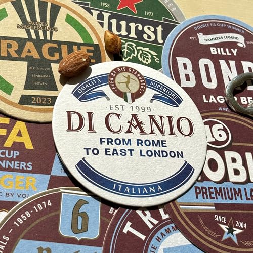 Half Time Club WestHam Claret & Blue Football Beer Mat Coasters - Perfect for a Gift or Present for Any Fan (8-Pack)