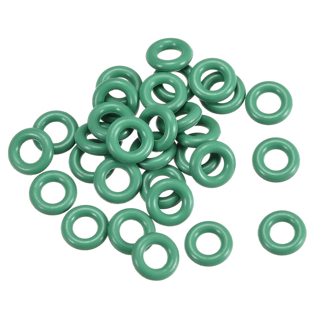 sourcingmap Fluorine Rubber O-Rings, 6mm OD 3mm ID 1.5mm Width FKM Seal Gasket for Machinery Plumbing, Green, Pack of 30