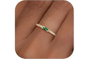 RLMOON Birthstone Gold Rings for Women Non Tarnish 14K Gold Plated Eternity Stackable Rings Dainty CZ Gemstone Engagement Rings Wedding Band Jewelry Gifts Size 4-10