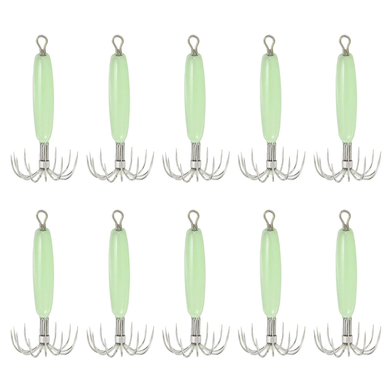 PATIKIL 16g Luminous Squid Jig Hooks, 10 Pcs Cuttlefish Sleeve Saltwater Fishing Lures Bait Jig Glow in Dark with 12 Stainless Steel Needles, Green