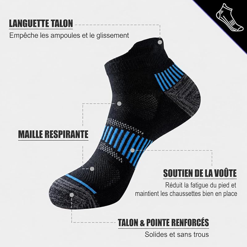 Chaussettes de Sport Homme, 6 Paires, Courtes et Rembourrées — photo 2 sur 8