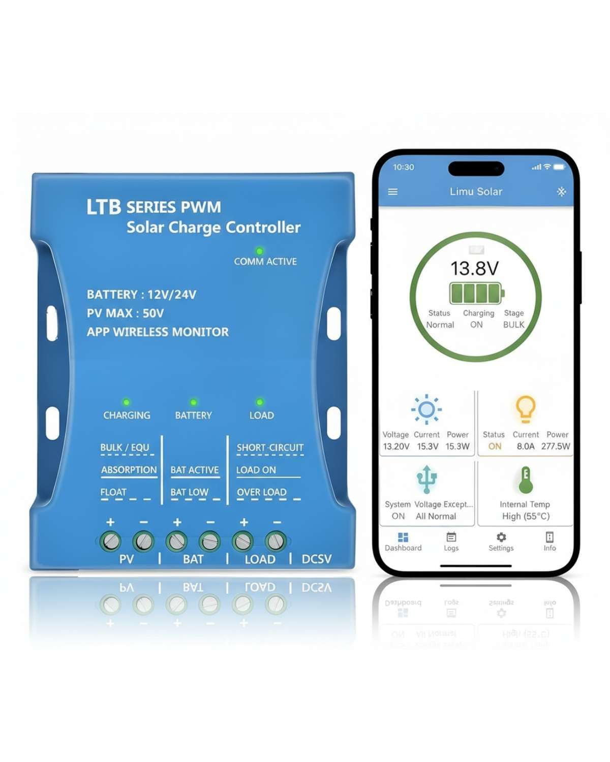 Photo 1 of 20A Bluetooth Solar Charger Controller 12V/24V Intelligent Regulator Solar Panel Battery Charging Statistics Pwm with USB Port 12V24V Lead-Acid/Lithium Battery