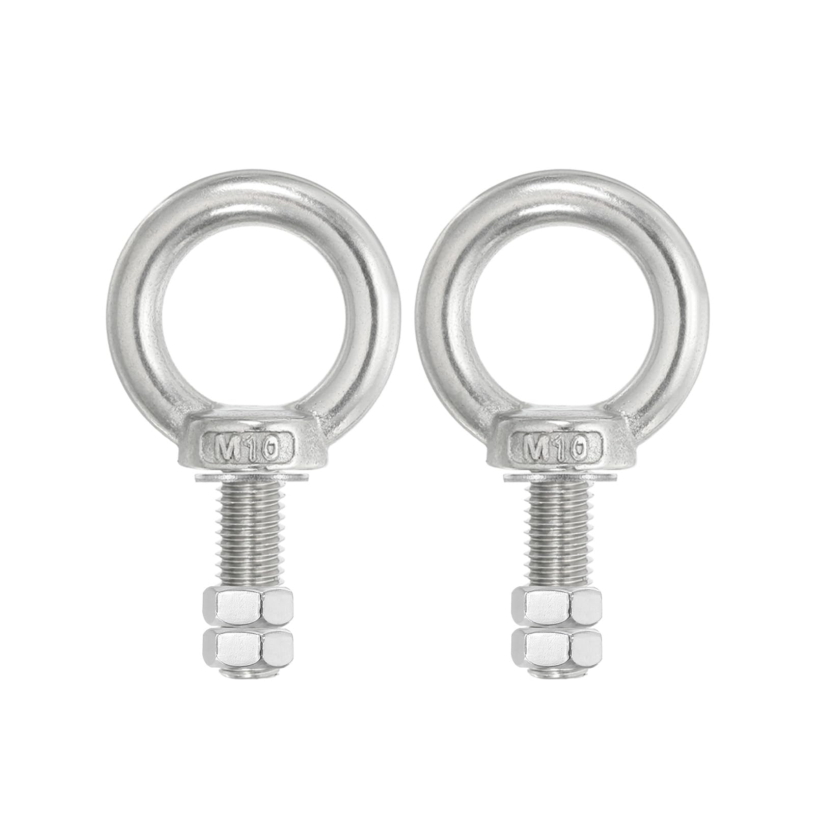PATIKIL Lifting Shoulder Eye Bolts, 2 Pack M10x40 Screw Bolt 304 Stainless Steel Eye Bolts Threaded Screw Eyebolt Shoulder Ring with Double Nuts Fixed for Lifting Hanging