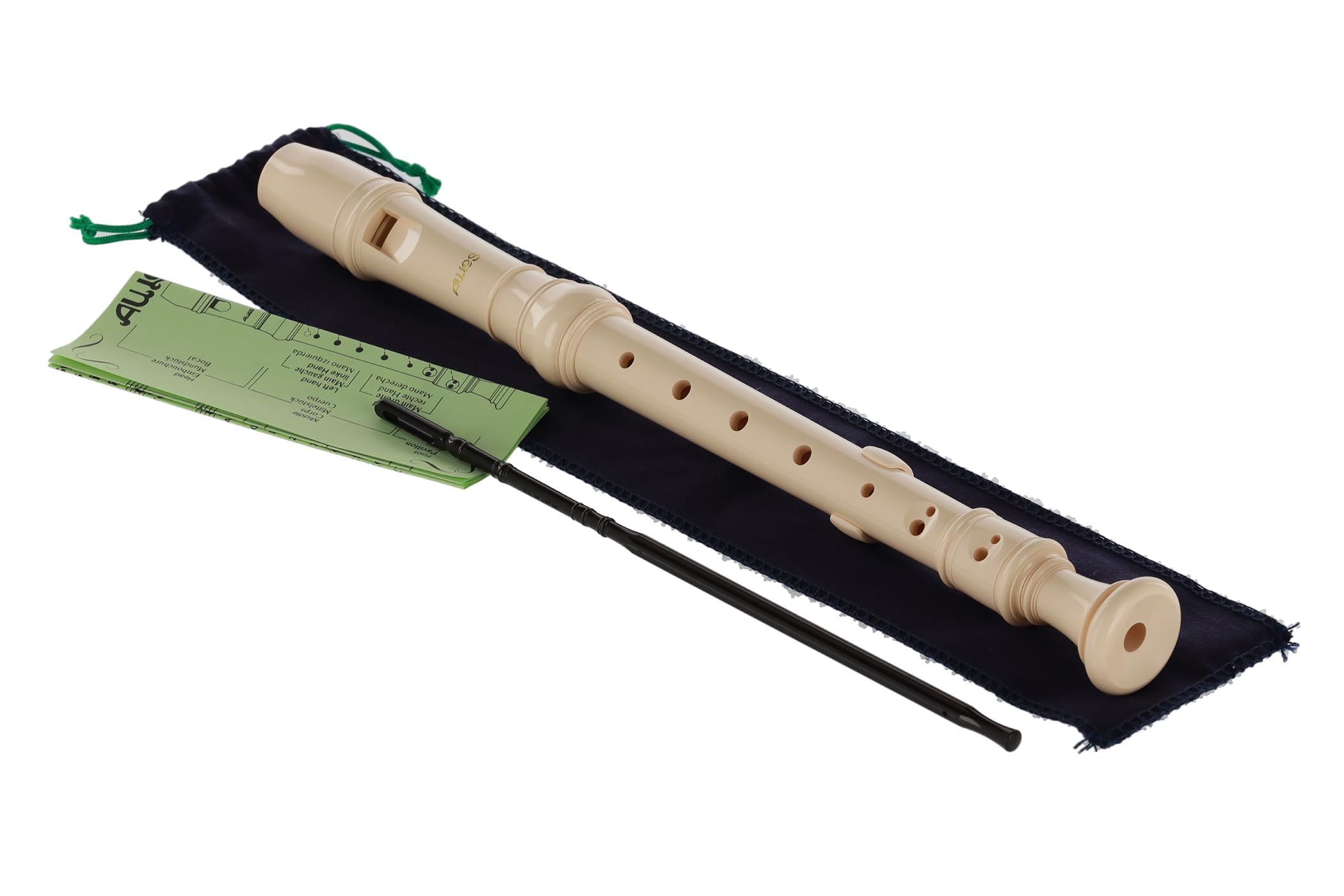 Aulos C-soprano recorder Elite 302B, flute (German fingering, complete with bag, wiper stick and fingering chart) made of synthetic resin, with curved windway, ivory-coloured