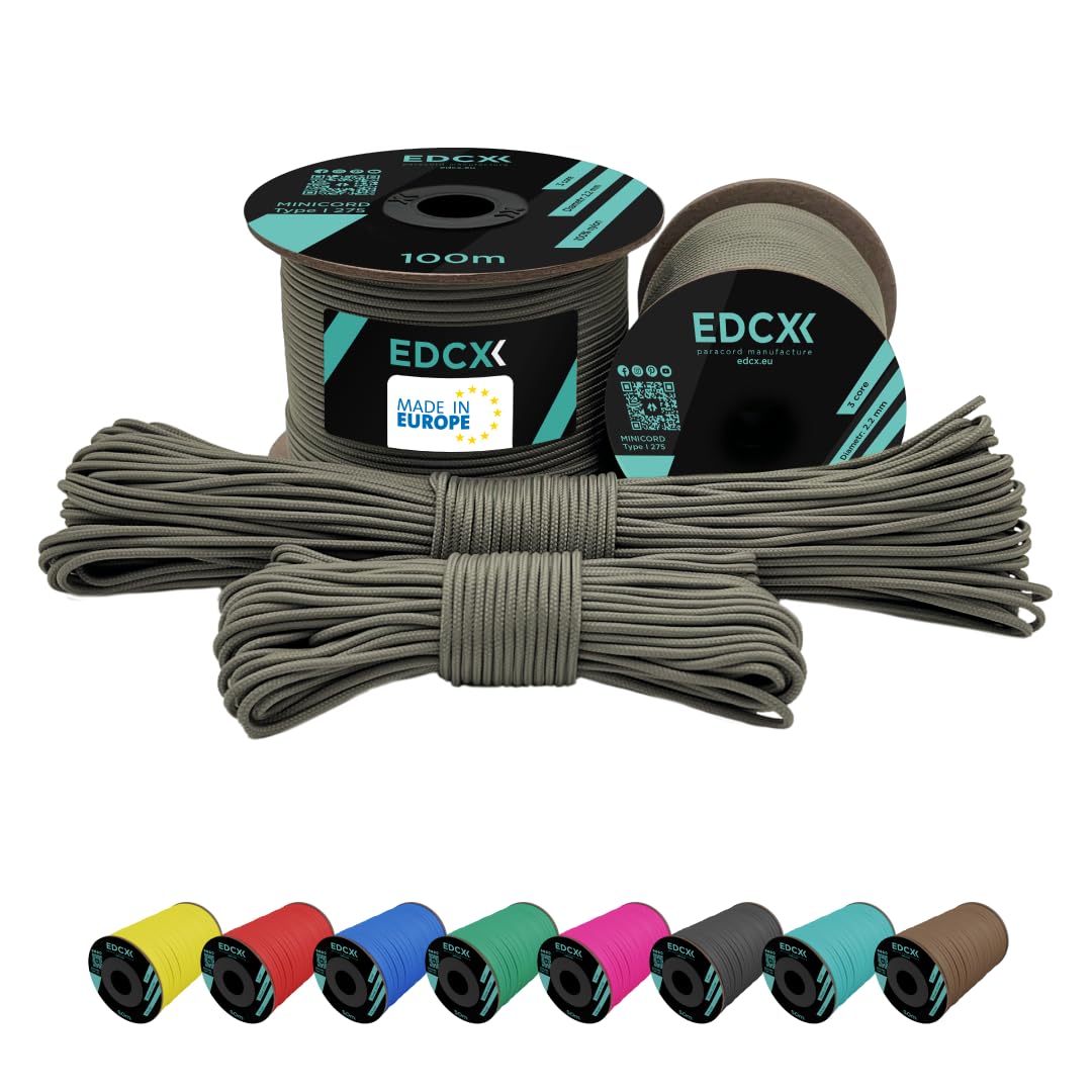 EdcX 2 mm Nylon Paracord 275 (15, 30, 50 and 100 m)– 100% Nylon rope, 3-Strand cord, Nylon cord 2 mm in Many Colours (Dark Grey, 30 m)