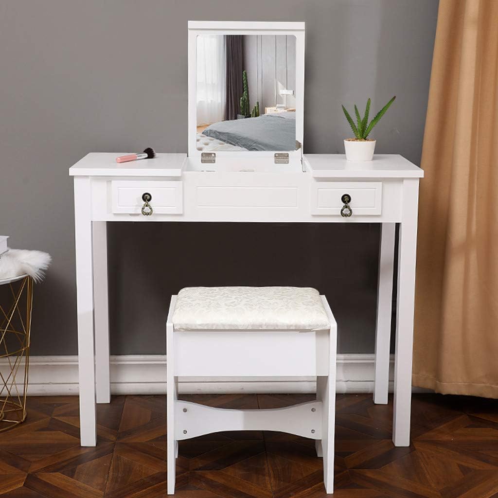 Retrofish Vanity Table Set with Oval Mirror & Cushioned Stool Vanity Table Dresser Desk Vanity Benches Set Modern Makeup Dressing Table with 4 Drawer for Bedroom Bathroom,US Shipping (F)