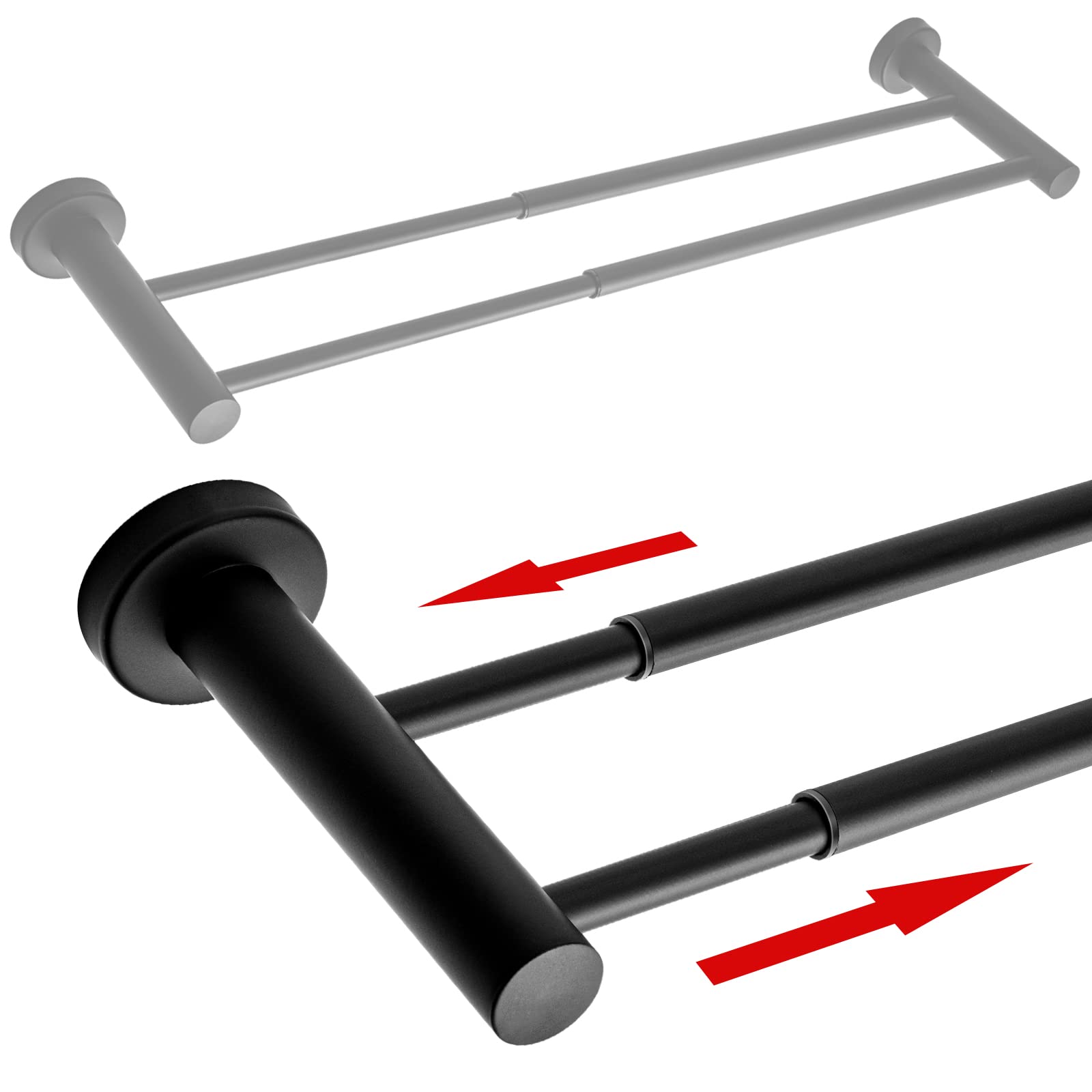 Double Towel Bar for Bathroom, Black Bathroom Towel Bar Adjustable 16 to 24 Inch, Double Towel Racks for Bathroom, Bath Towel Bars Wall Mounted with Screws - Tesuchan